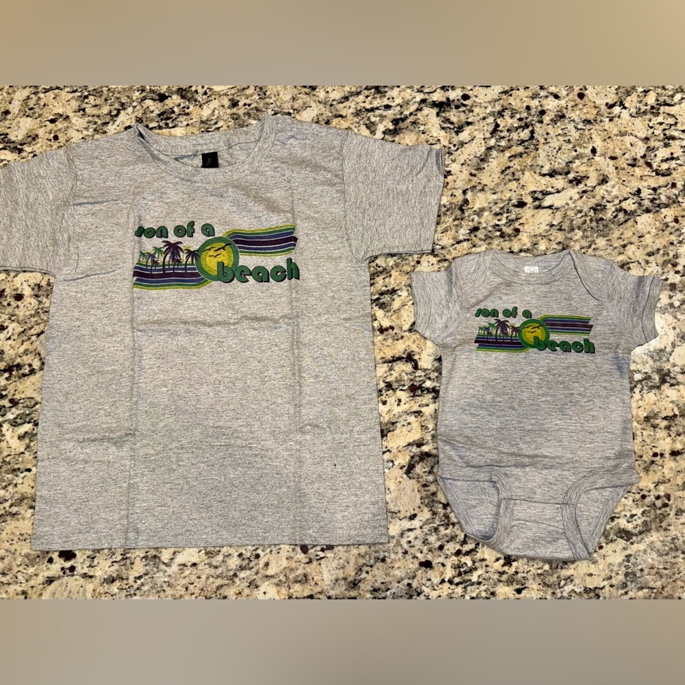 Matching "Son of a Beach" youth t-shirt and onesie